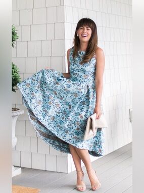 ✨ NWT Chicwish Blue Floral Jacquard High-Low Midi Dress ✨